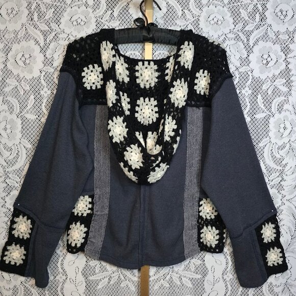 POL Granny Square V-Neck BOHO Hoodie L - Picture 7 of 13